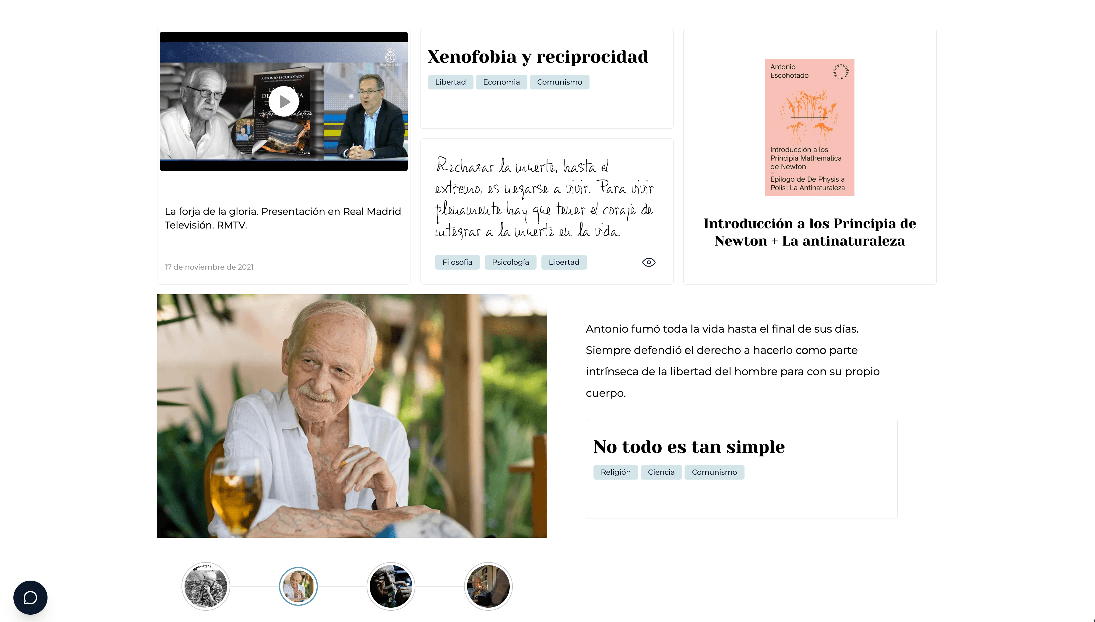 Portada del Portal de Antonio Escohotado con vídeos, citas y libros destacados